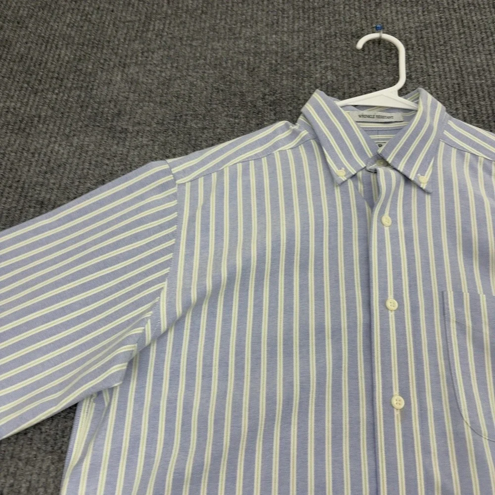 L.L. Bean Shirt Mens 15-32 Blue Cotton Striped Wrinkle Resistant Casual Classic